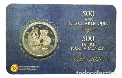 Euros: BELGICA 2021. COINCARD DE MONEDA DE 2 EUROS DE CARLOS V. VERSION FRANCESA