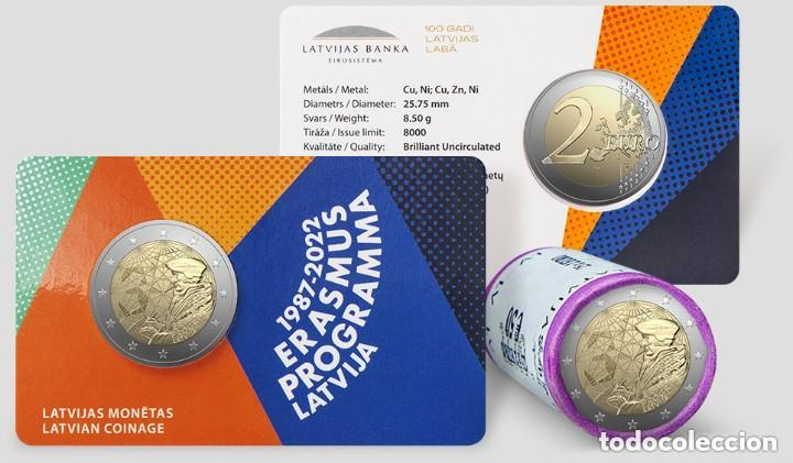 Euros: LETONIA 2022. COINCARD MONEDA DE 2 EUROS DEDICADA AL PROGRAMA ERASMUS - Foto 2