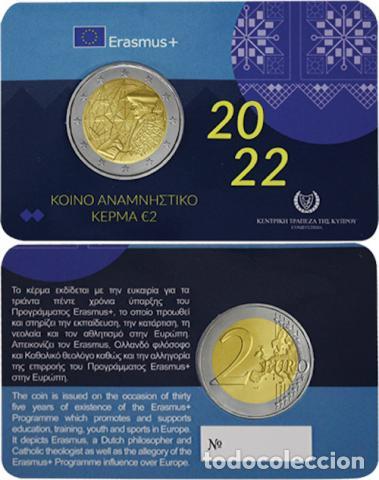 Euros: CHIPRE 2022. COINCARD MONEDA DE 2 EUROS DEDICADA AL PROGRAMA ERASMUS - Foto 1