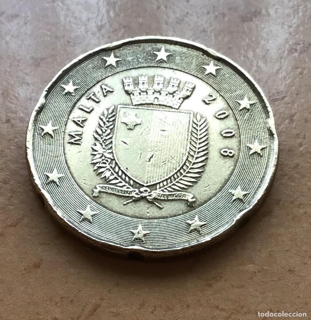 Euros: 20 c&eacute;ntimos de euro de Malta. A&ntilde;o 2008 - Foto 1