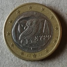 Euros: GRECIA - 1 EURO 2002 - LETRA S EN LA ESTRELLA - ERROR DE EXESO DE METAL EN EL 1 - BC
