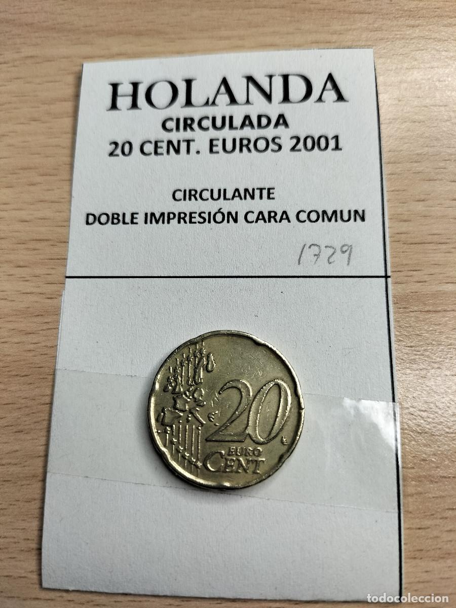 Euros: 10-01729 HOLANDA 20 CENT &euro; -2001 DOBLE IMPRESI&Oacute;N - Foto 2