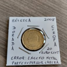 Euros: MONEDA 20 EURO CENT BÉLGICA 2008 ERROR EXCESO METAL MBC ENCARTONADA. Lote 401093159