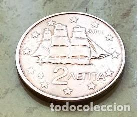 Euros: 2 c&eacute;ntimos de euro de Grecia. A&ntilde;o 2011