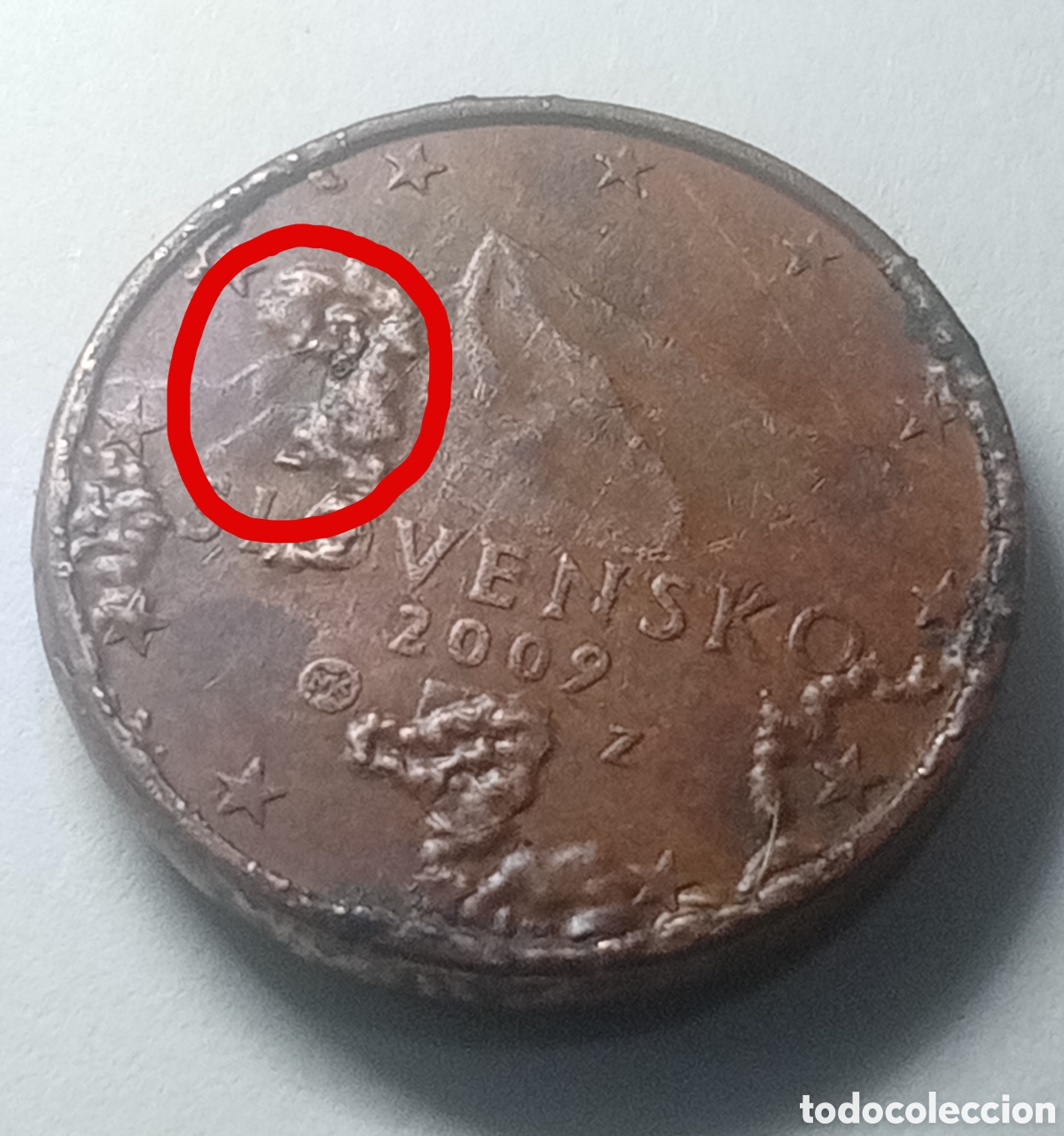Euros: 1 c&eacute;ntimo 2009 error slovenko - Foto 1