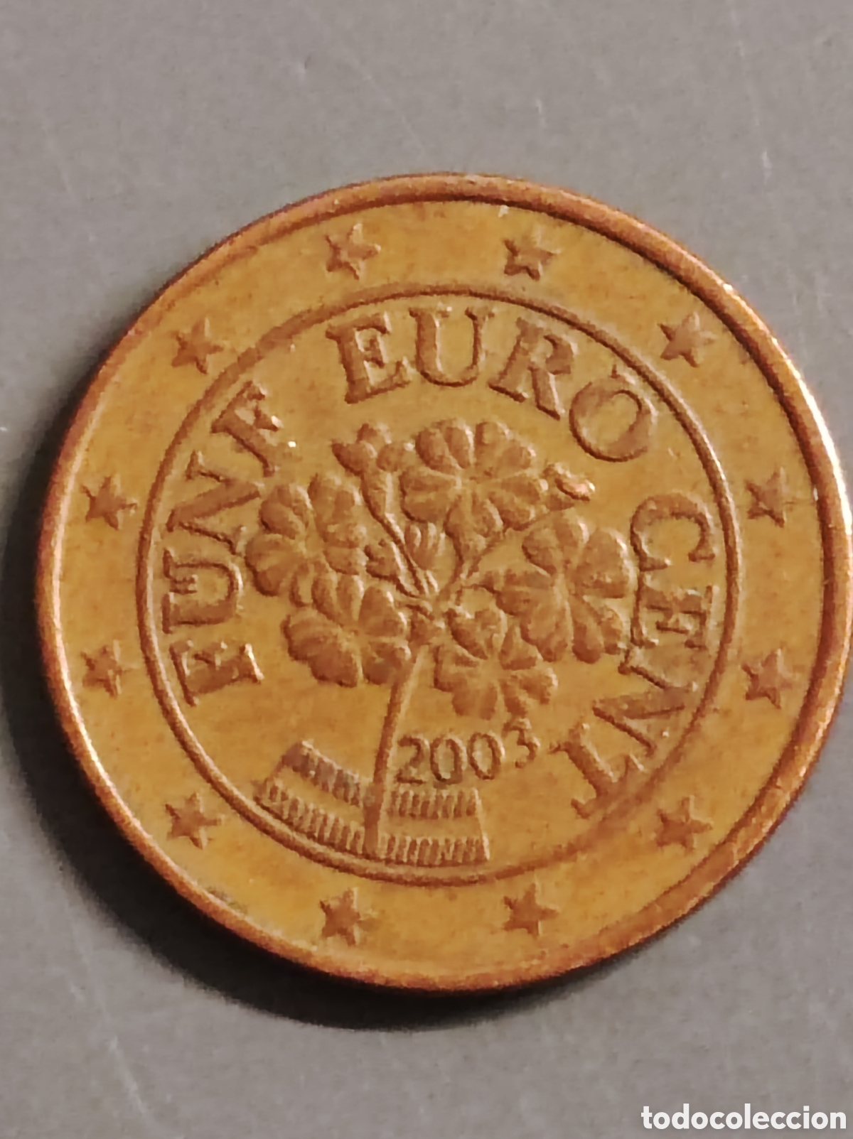 Euros: Moneda 5 c&eacute;ntimos Austria 2003 exceso material - Foto 2