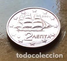 Euros: 2 c&eacute;ntimos de euro de Grecia. A&ntilde;o 2008