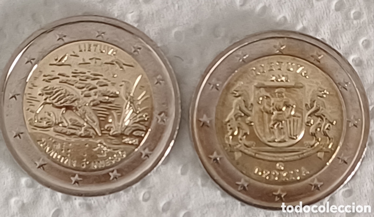 Euros: Dos monedas de 2 &euro; Lituania 2021, errores, S/C - Foto 1