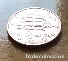 Euros: 2 c&eacute;ntimos de euro de Grecia. A&ntilde;o 2015