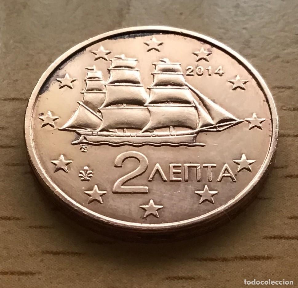 Euros: 2 c&eacute;ntimos de euro de Grecia. A&ntilde;o 2014