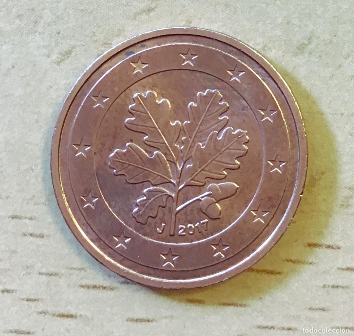 Euros: 2 c&eacute;ntimos de euro de Alemania. A&ntilde;o 2017 ceca J