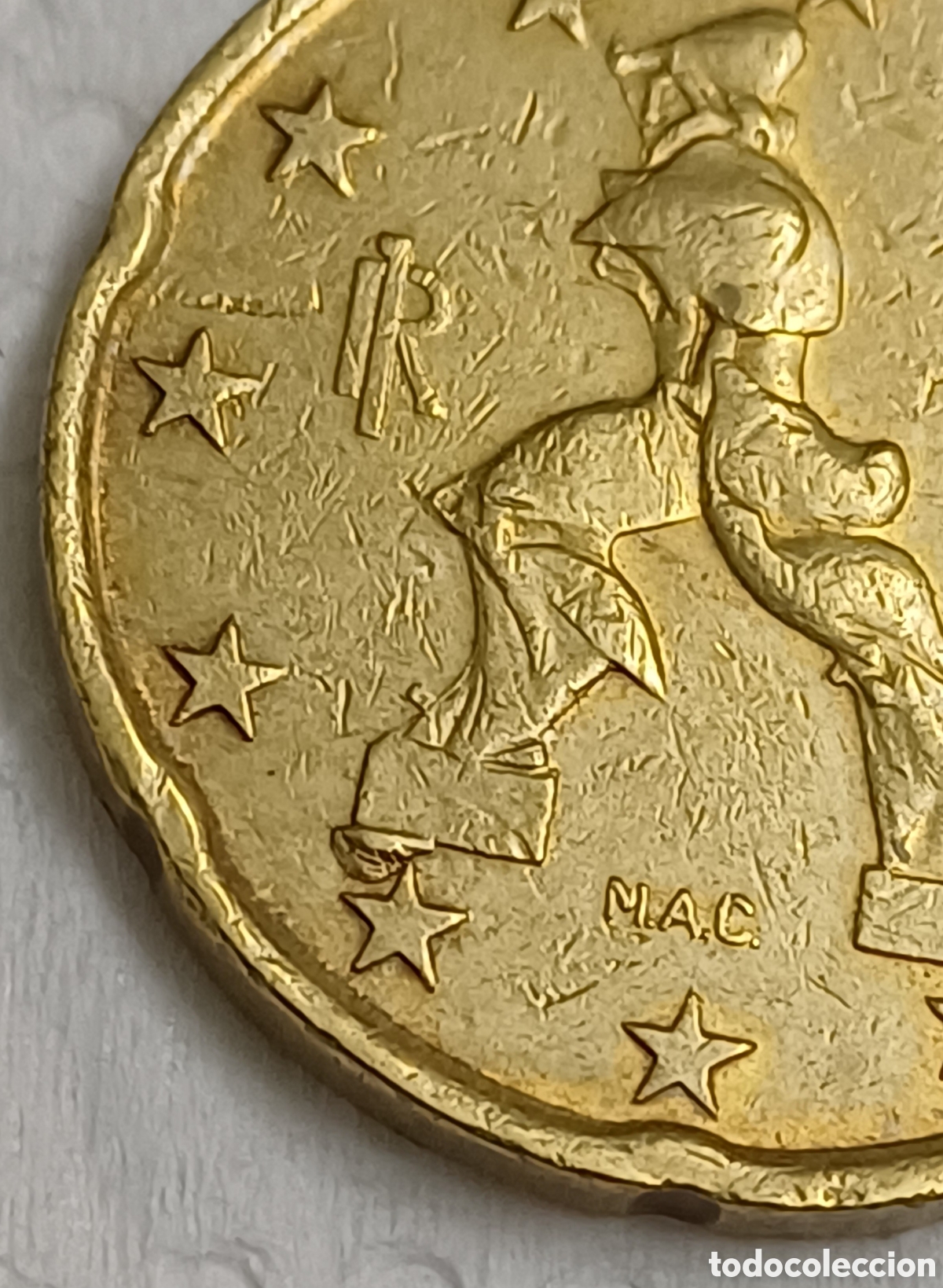 Euros: Moneda 20 cent republica Italiana 2002 error - Foto 3