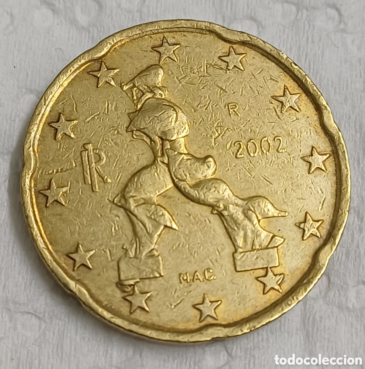 Euros: Moneda 20 cent republica Italiana 2002 error - Foto 1