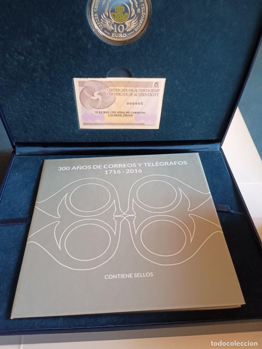 Euros: Espa&ntilde;a 10 euros &euro; 2016 Correos plata proof + 3 hojas con sellos conmemorativos
