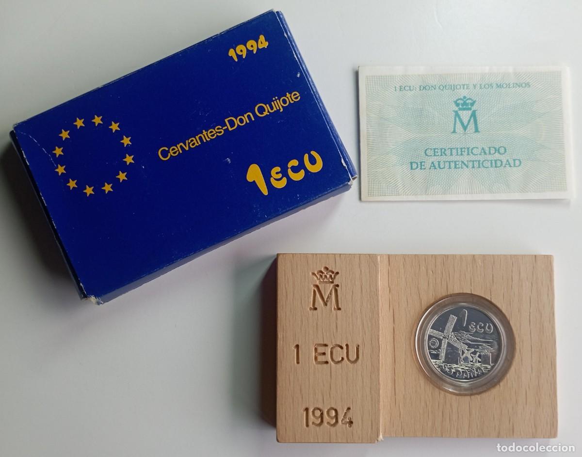 Euros: Moneda de Espa&ntilde;a 1 ecu de 1994 Cervantes-Don Quijote de plata (1/5 onza Troy)