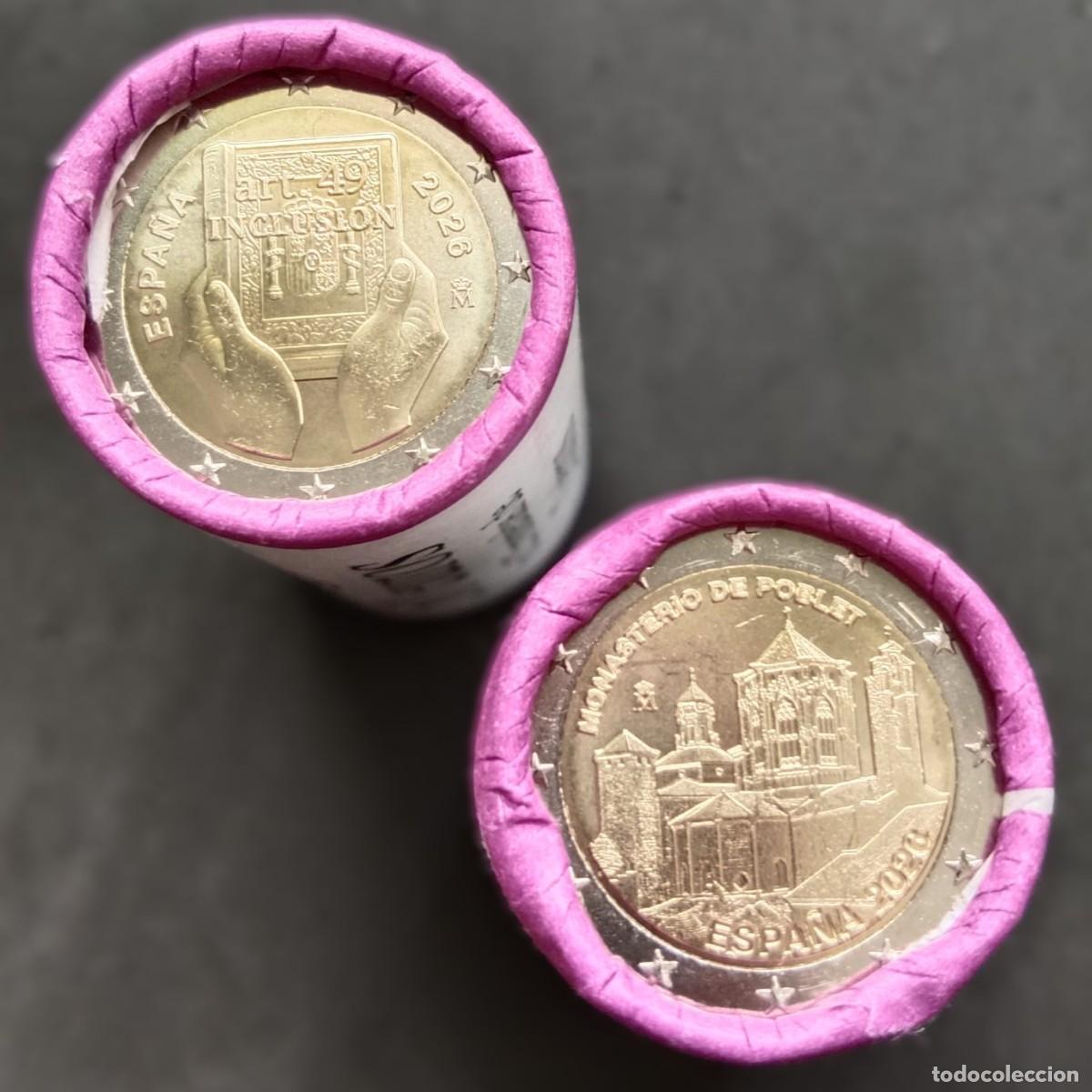 Euros: &iexcl;&Uacute;LTIMAS UNIDADES! LOTE ESPA&Ntilde;A DOS MONEDAS 2 EUROS CONMEMORATIVOS; A&Ntilde;O 2026 (ARTICULO 49 Y POBLET)