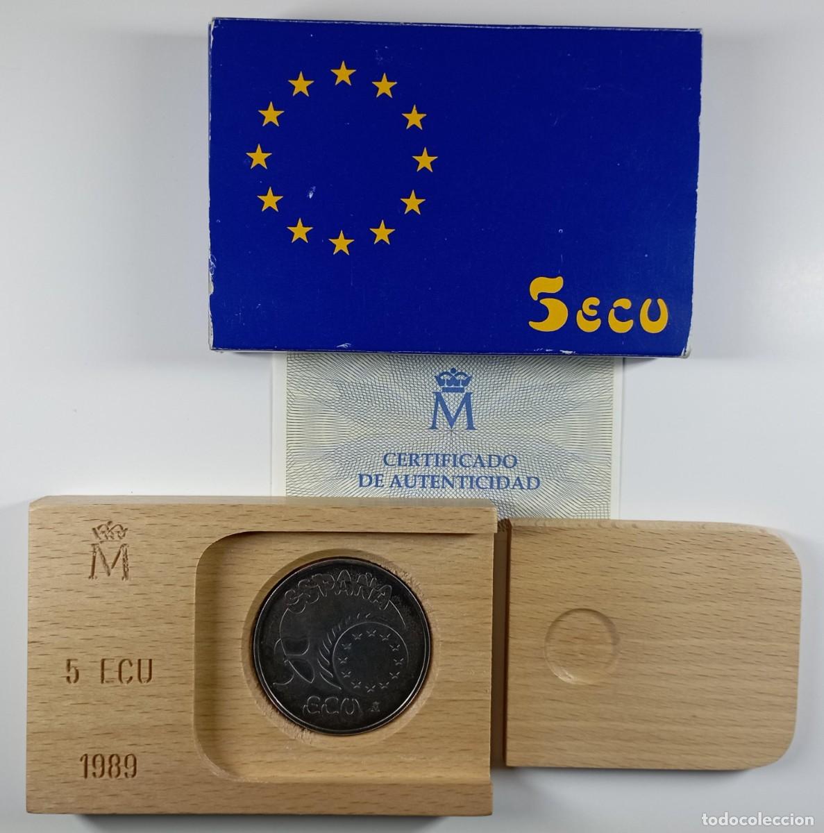 Euros: Moneda de Espa&ntilde;a 5 ecu de 1989 Carlos V, de plata (1 onza Troy)