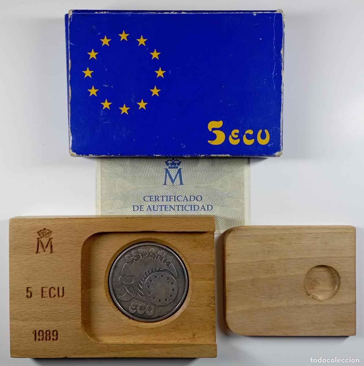 Euros: Moneda de Espa&ntilde;a 5 ecu de 1989 Carlos V, de plata (1 onza Troy)