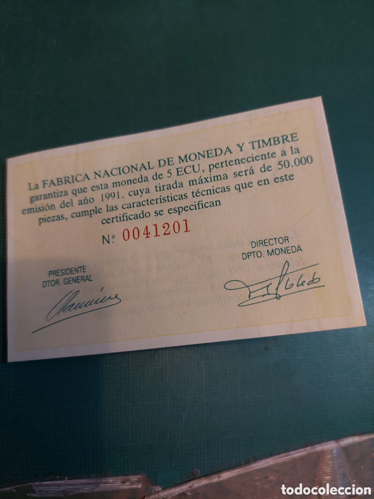 Euros: CERTIFICADO 5 ECUS 1991 ESPA&Ntilde;A