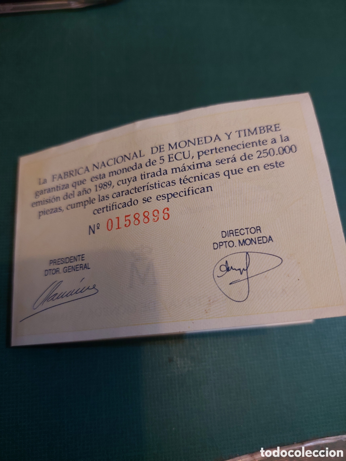 Euros: CERTIFICADO 1989 5 ECUS FNMT ESPA&Ntilde;A