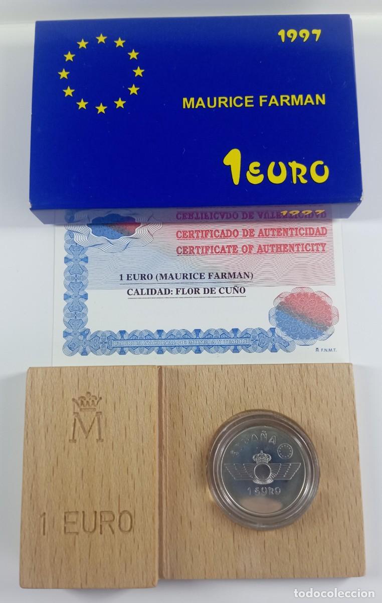Euros: Moneda de Espa&ntilde;a 1 euro Maurice Farman de 1997 de plata