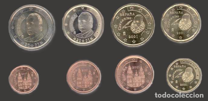 Euros: Spain all 8 coins 2001 Uncirculated UNC - Foto 1