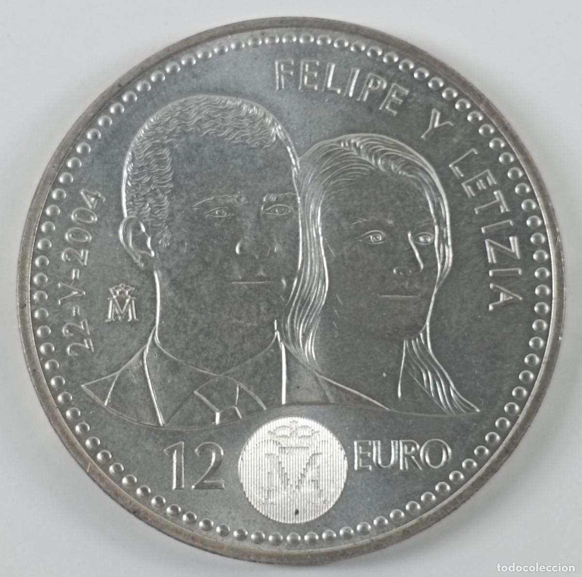 Euros: Moneda de Espa&ntilde;a 12 euros del 2004 de plata (Boda del Pr&iacute;ncipe Felipe y Letizia Ortiz)