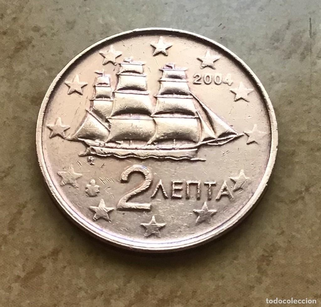 Euros: 2 c&eacute;ntimos de euro de Grecia. A&ntilde;o 2004
