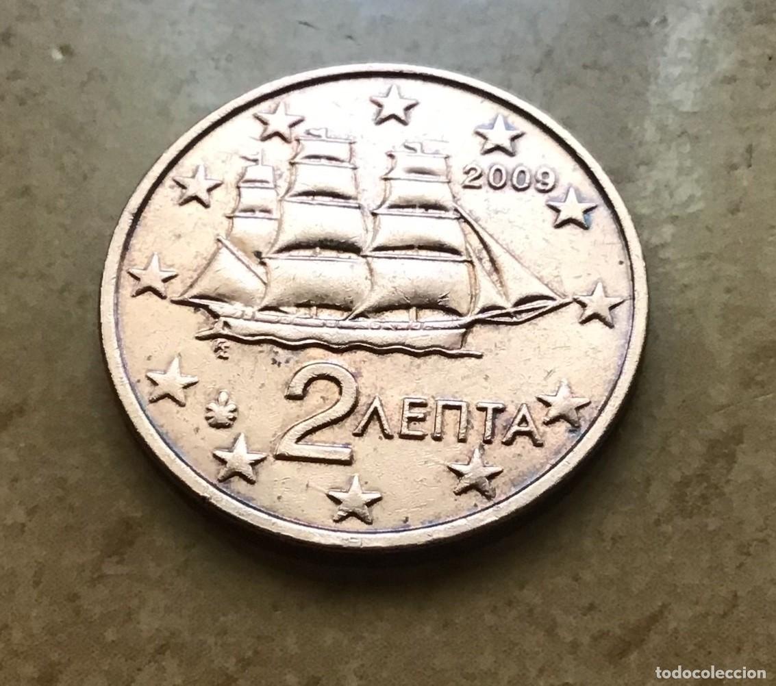 Euros: 2 c&eacute;ntimos de euro de Grecia. A&ntilde;o 2009