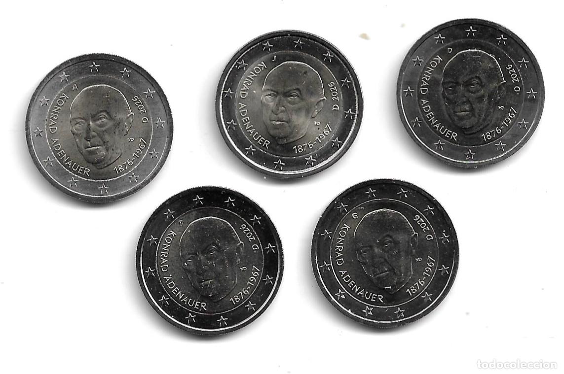 Euros: ALEMANIA 2026. 5 MONEDAS DE 2 EUROS DEDICADA A KONRAD ADENAUER. 5 CECA. SC