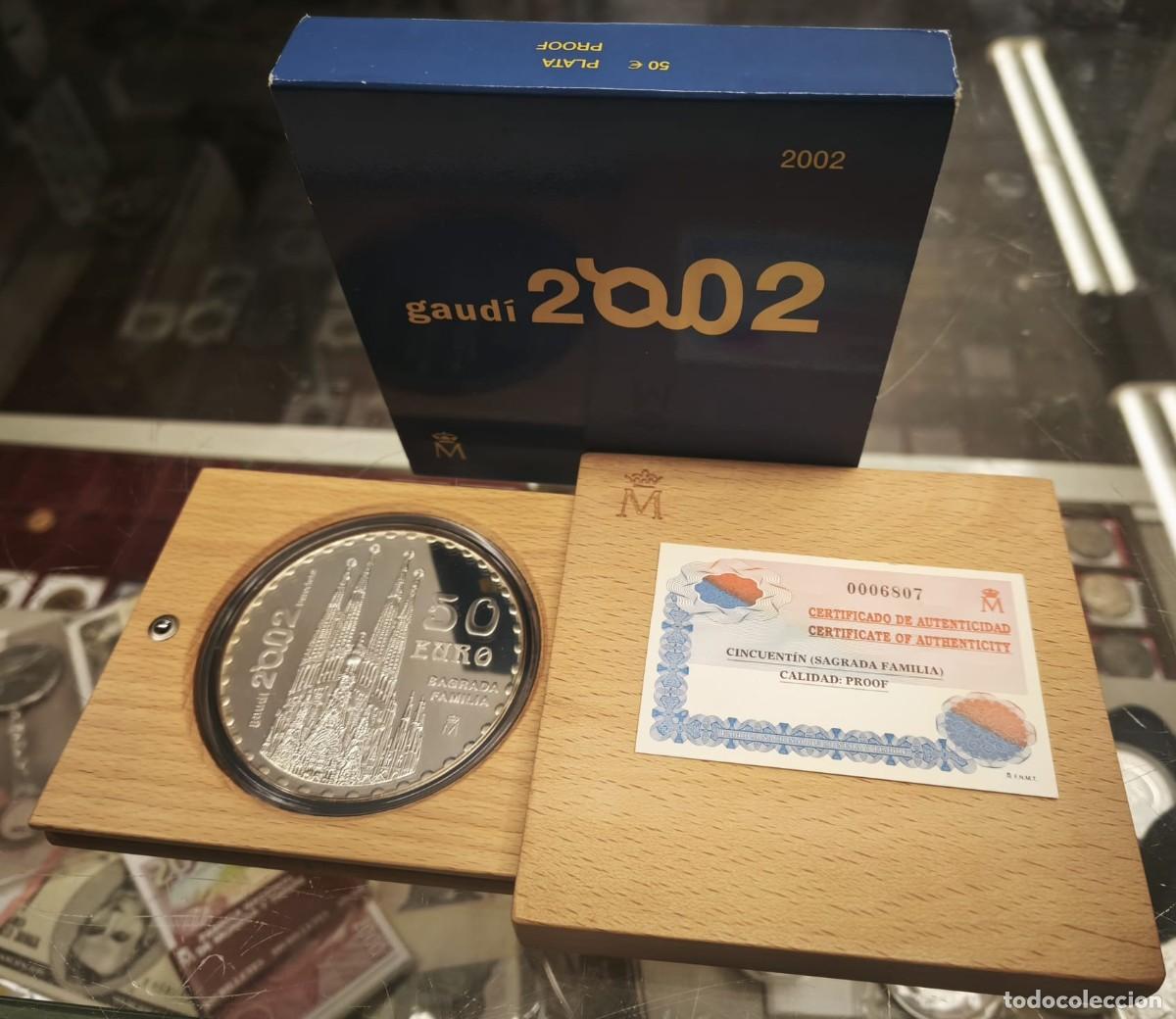 Euros: Espa&ntilde;a estuche Cincuent&iacute;n 50 Euros 2002 Sagrada Familia Km 1085 Plata Proof