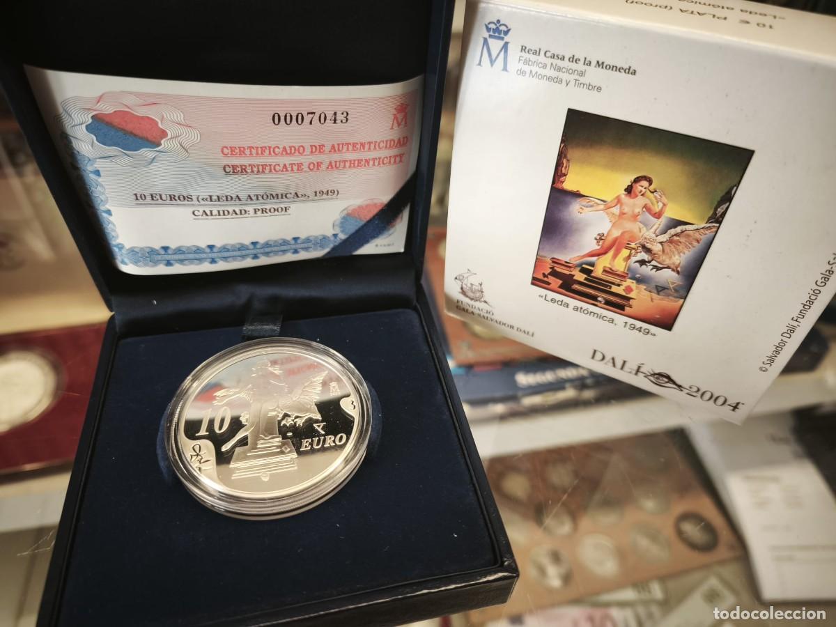 Euros: Espa&ntilde;a estuche Dal&iacute; 10 Euros Leda At&oacute;mica 2004 Km 1054 Plata Proof