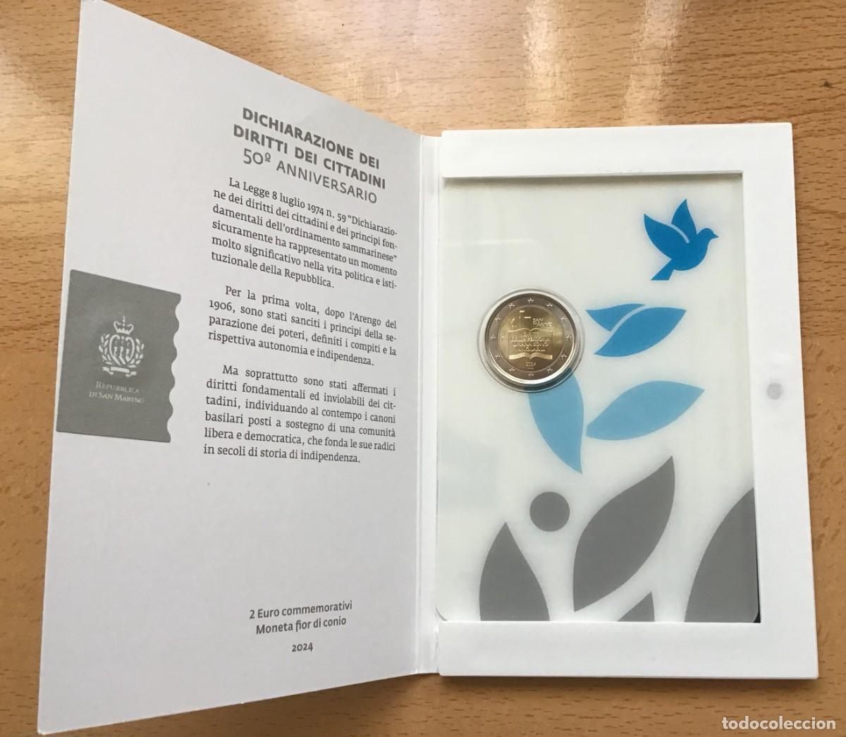 Euros: 2 euros conmemorativos de San Marino. Declaraci&oacute;n derechos humanos (civiles). A&ntilde;o 2024. Coin card