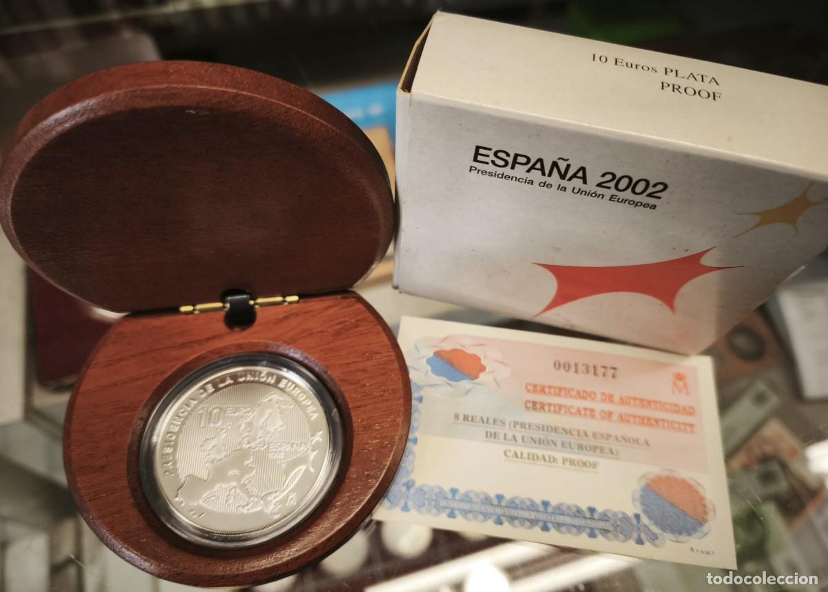 Euros: Espa&ntilde;a estuche 10 Euros Presidencia espa&ntilde;ola 2002 Km 1048 Plata Proof