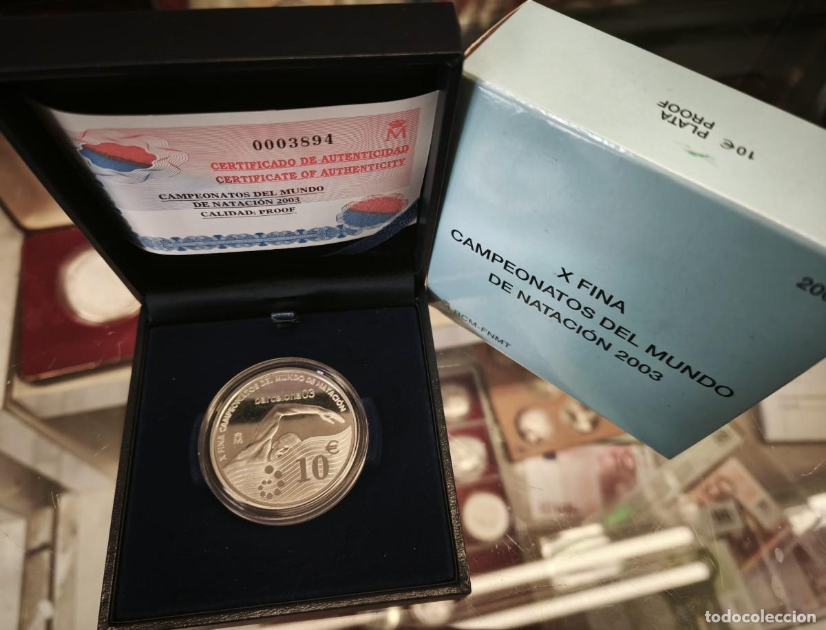 Euros: Espa&ntilde;a estuche 10 Euros Campeonato Mundial Acu&aacute;tico 2003 Km 1094 Plata Proof