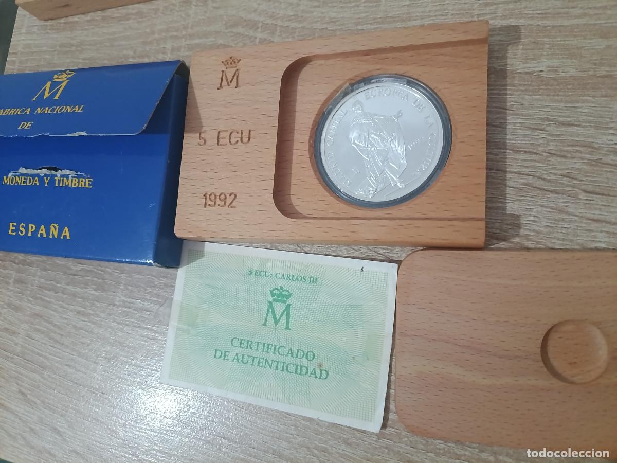 Euros: 5 Ecu de plata de 1991. En estuche y certificado. Carlos III