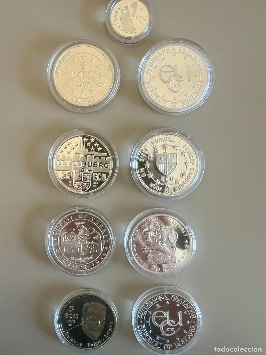 Euros: COLECCI&Oacute;N 9 MONEDAS ECU DE PLATA PROOF CON CERTIFICADOS Y CARPETA