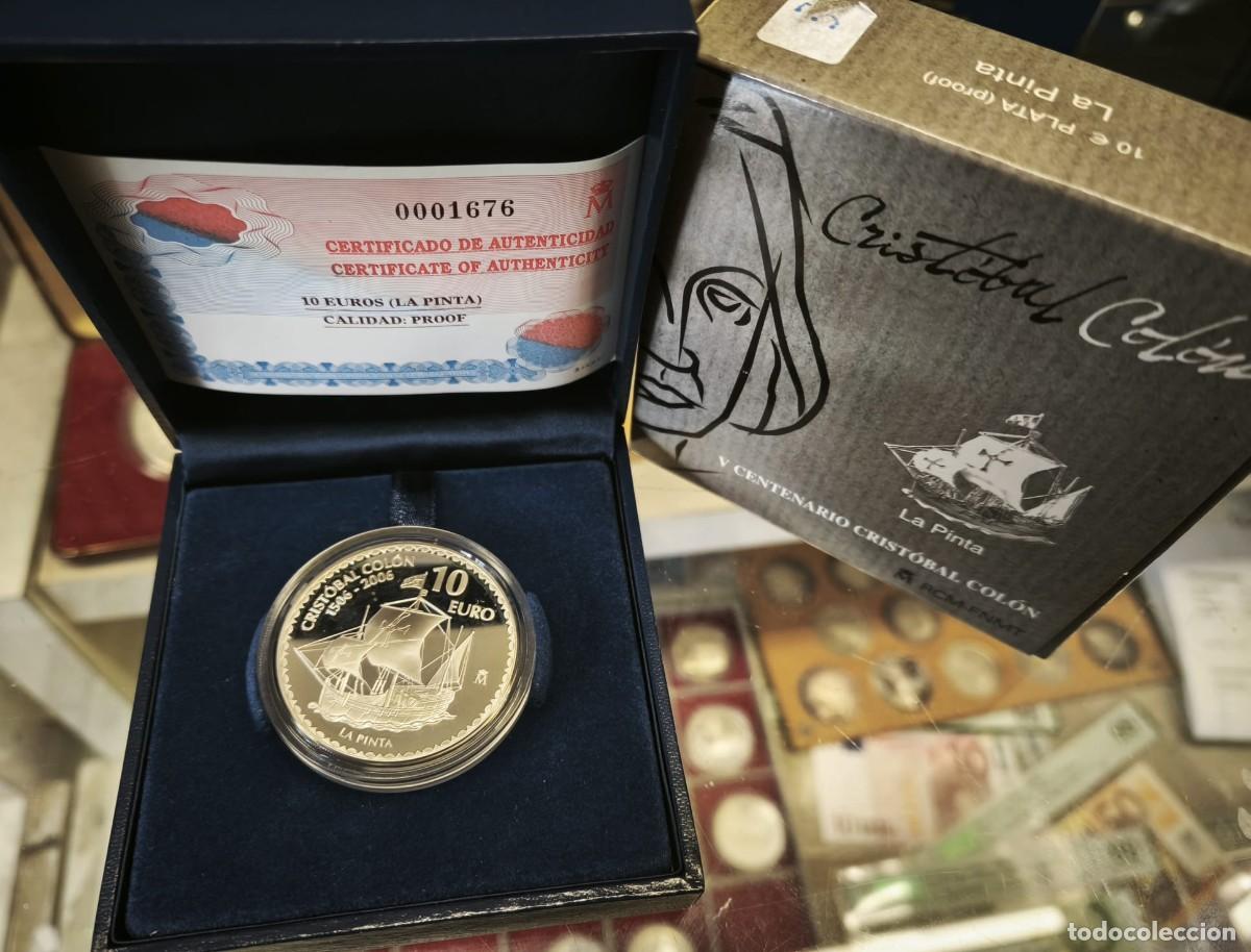 Euros: Espa&ntilde;a estuche 10 Euros Col&oacute;n - La Pinta 2006 Km 1115 Plata Proof