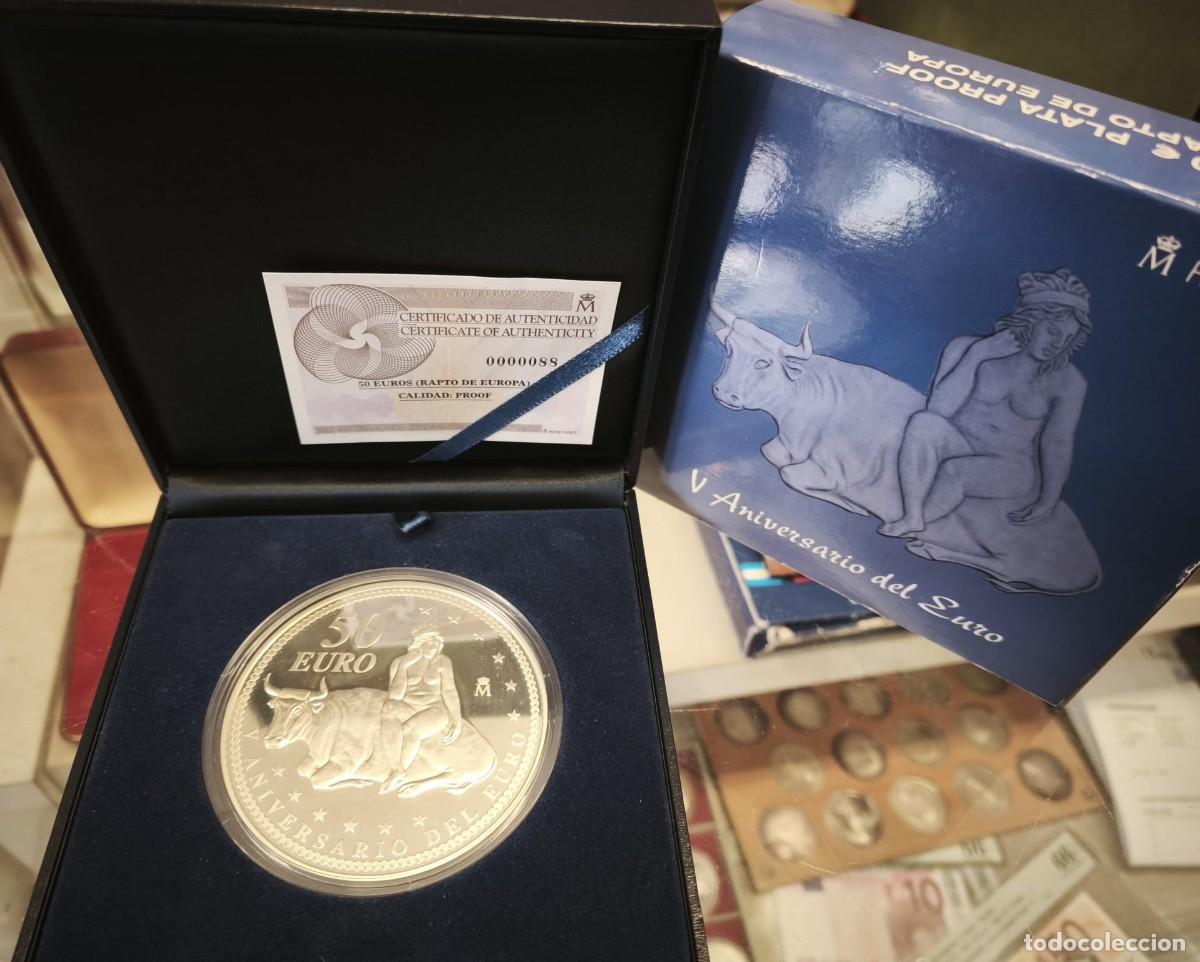 Euros: Espa&ntilde;a estuche Cincuent&iacute;n 50 Euros Aniversario del Euro 2007 Km 1127 Plata Proof