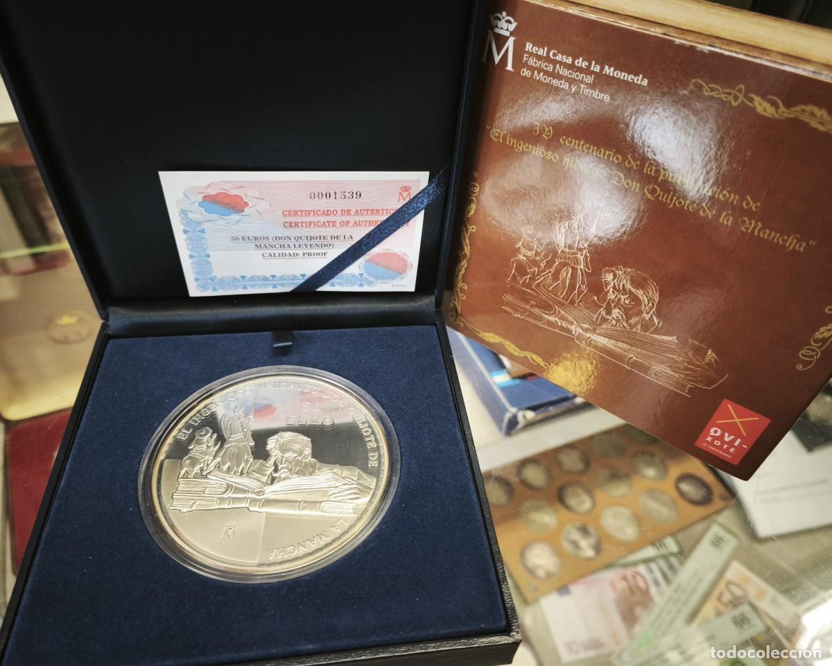 Euros: Espa&ntilde;a estuche Cincuent&iacute;n 50 Euros Don Quijote 2005 Km 1107 Plata Proof