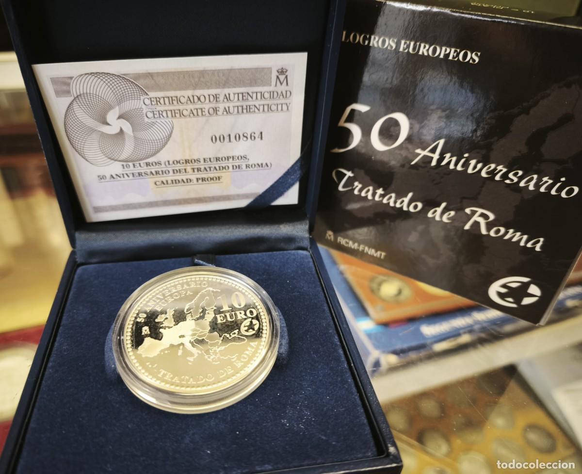 Euros: Espa&ntilde;a estuche 10 Euros Tratado de Roma 2007 Km 1135 Plata Proof