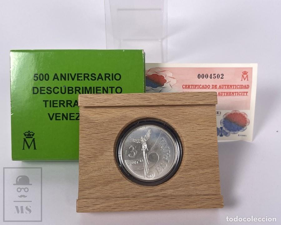 Euros: Moneda 3 Euros de Plata- 500 Aniversario Descubrimiento Tierra Firme Venezuela - A&ntilde;o 1998 - FNMT
