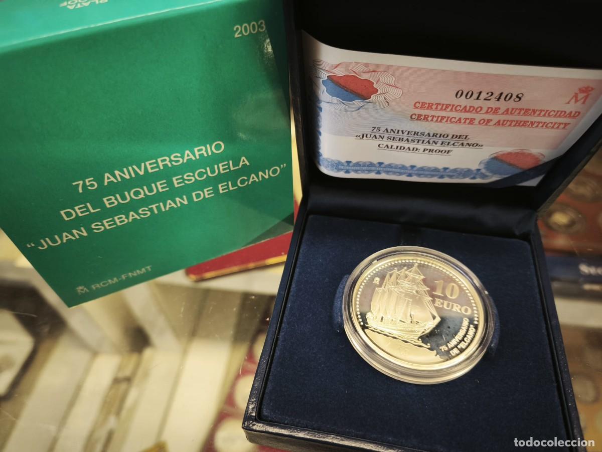 Euros: Espa&ntilde;a estuche 10 Euros Juan Sebastian de Elcano 2003 Km 1052 Plata Proof