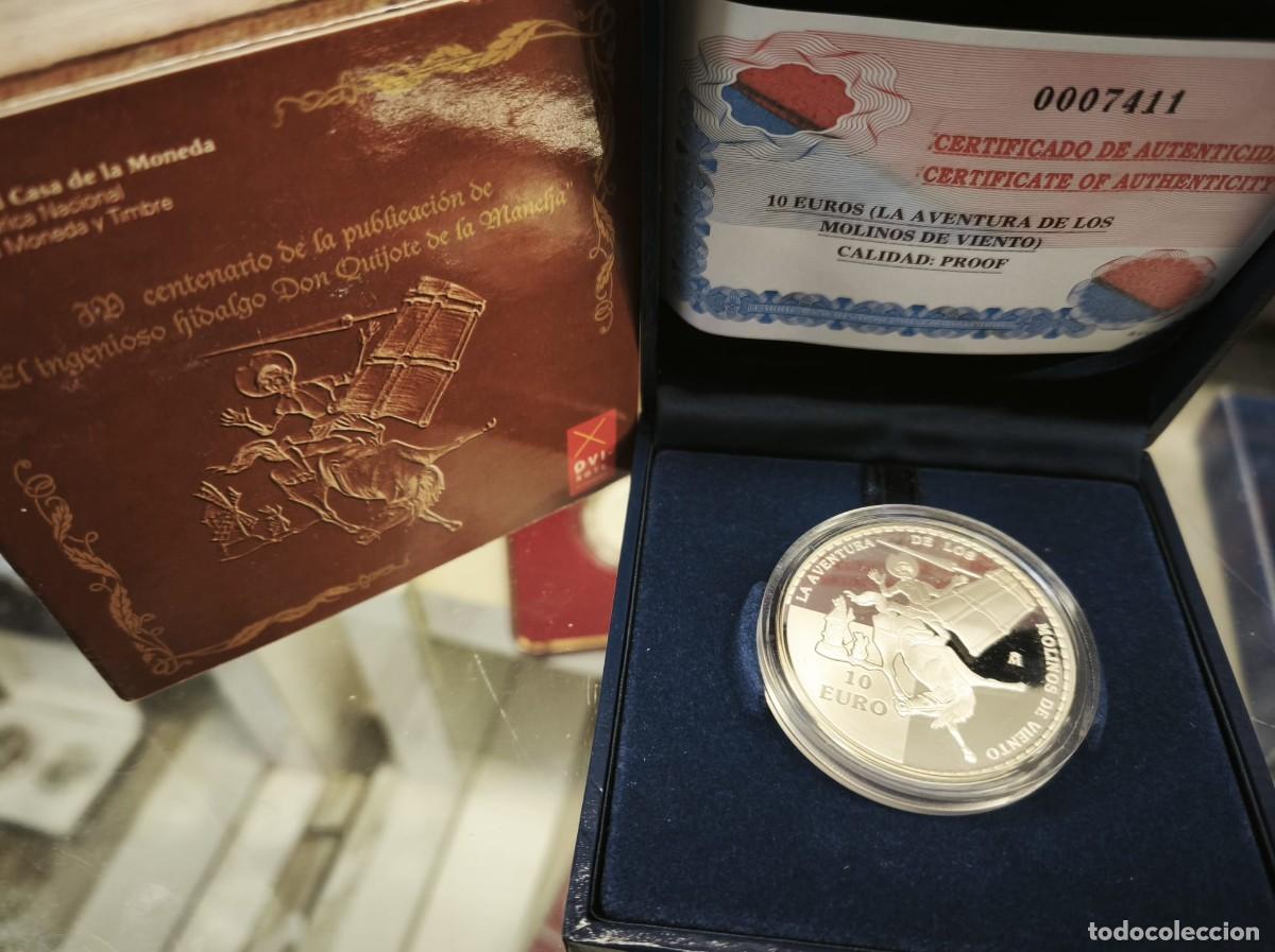Euros: Espa&ntilde;a estuche 10 Euros Don Quijote - Molinos de viento 2005 Km 1104 Plata Proof
