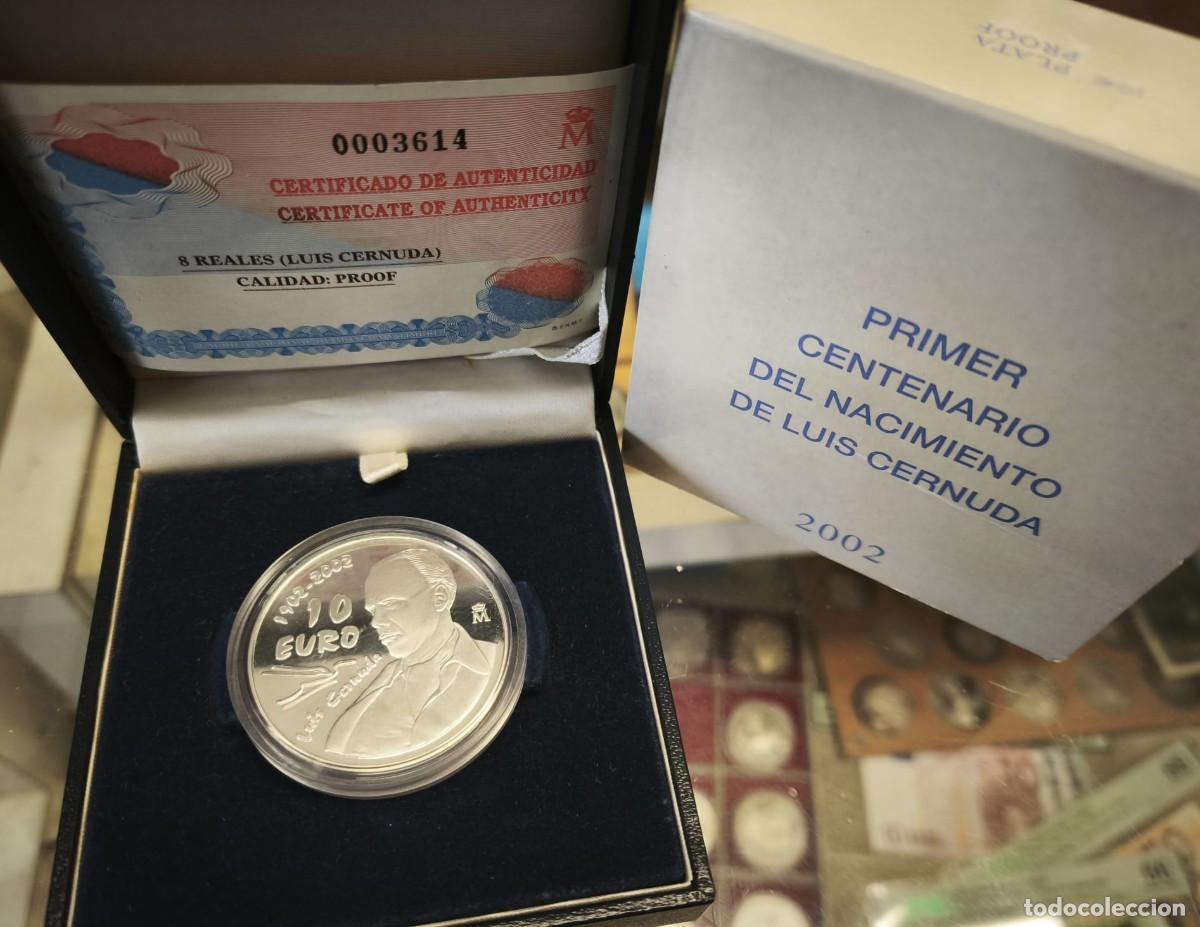Euros: Espa&ntilde;a estuche 10 Euros Luis Cernuda 2002 Km 1087 Plata Proof