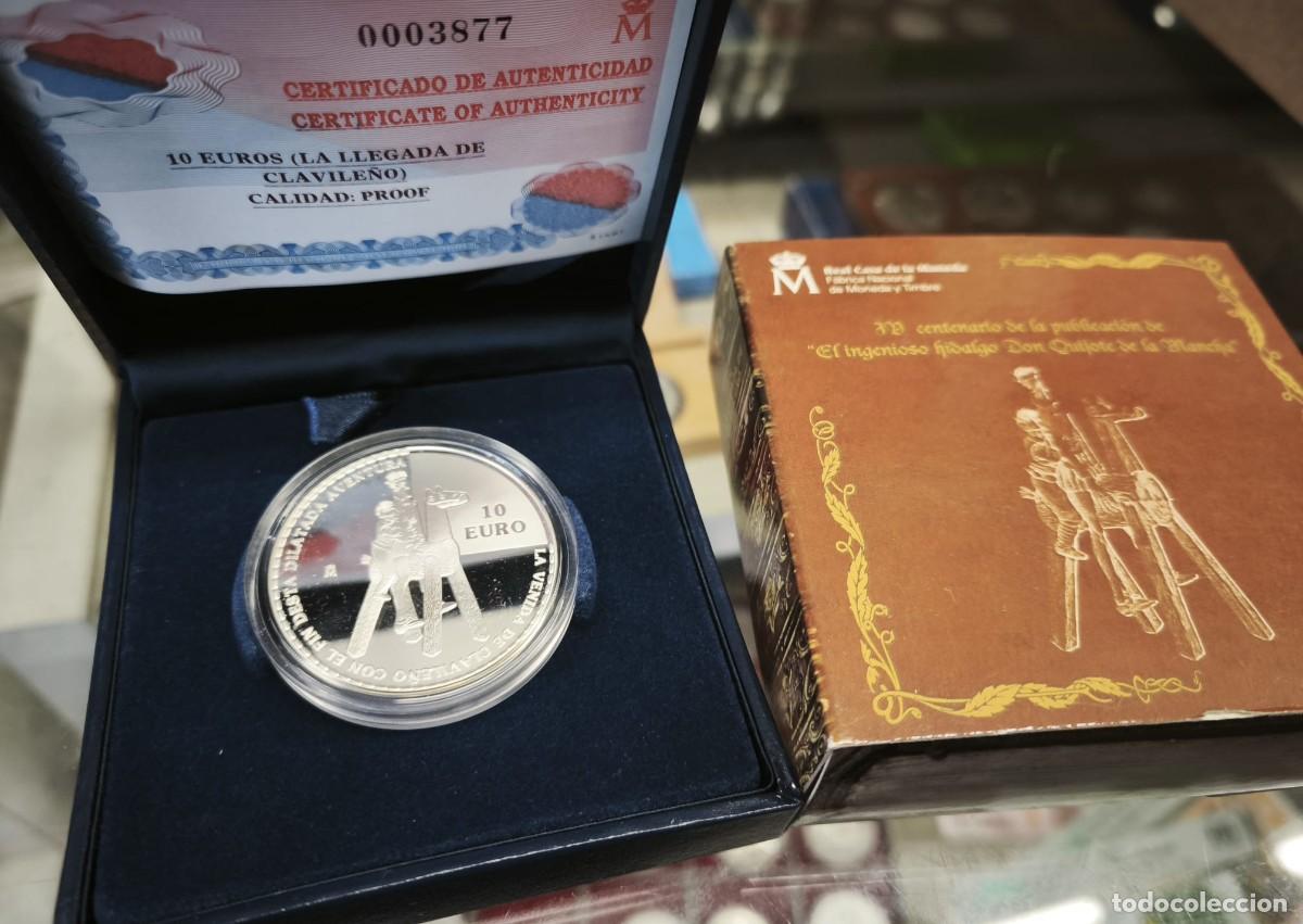 Euros: Espa&ntilde;a estuche 10 Euros Don Quijote - Clavile&ntilde;o 2005 Km 1106 Plata Proof
