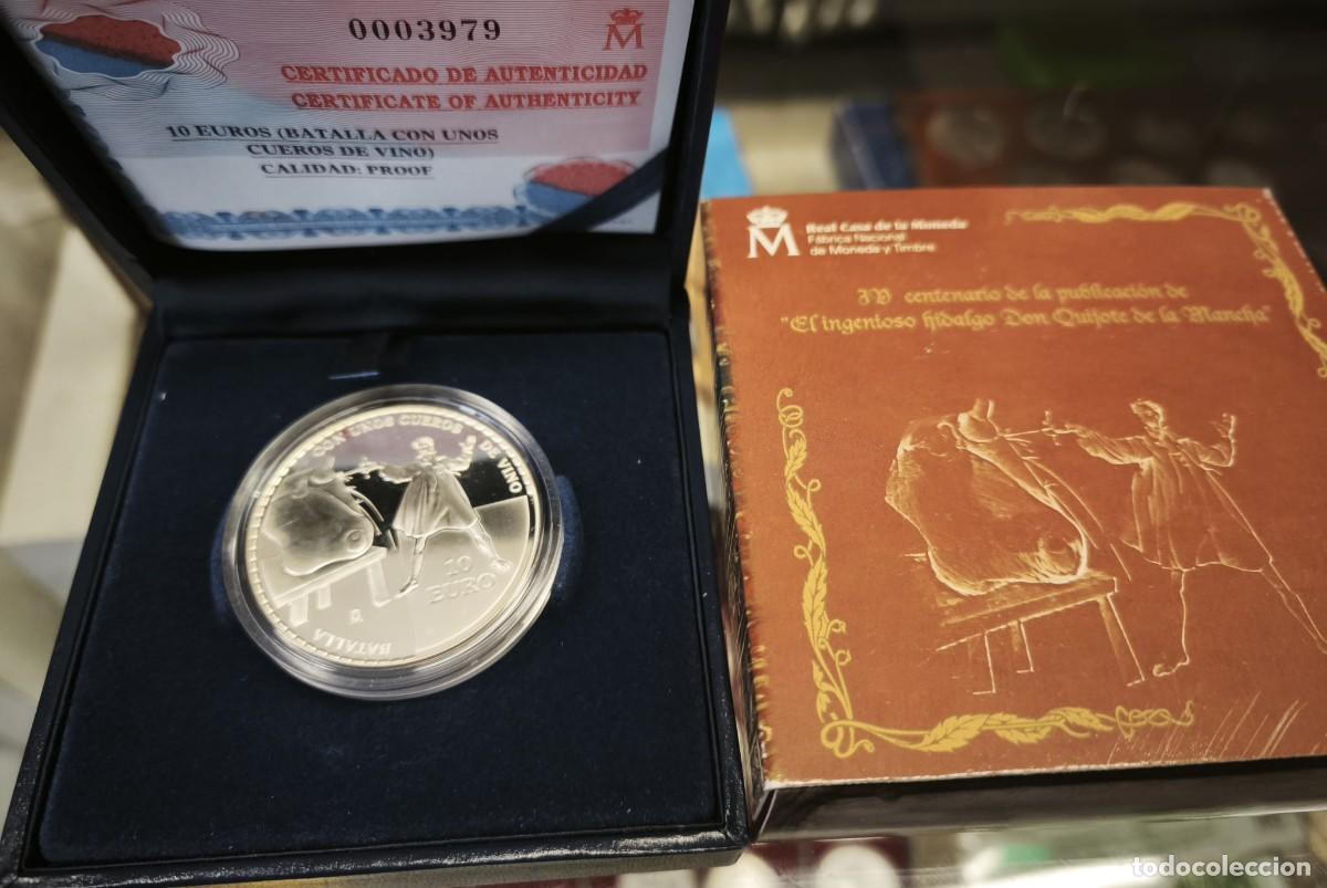 Euros: Espa&ntilde;a estuche 10 Euros Don Quijote - Cuero de vino 2005 Km 1105 Plata Proof
