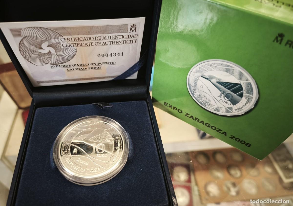 Euros: Espa&ntilde;a estuche 10 Euros Expo Zaragoza 2008 Km 1187 Plata Proof