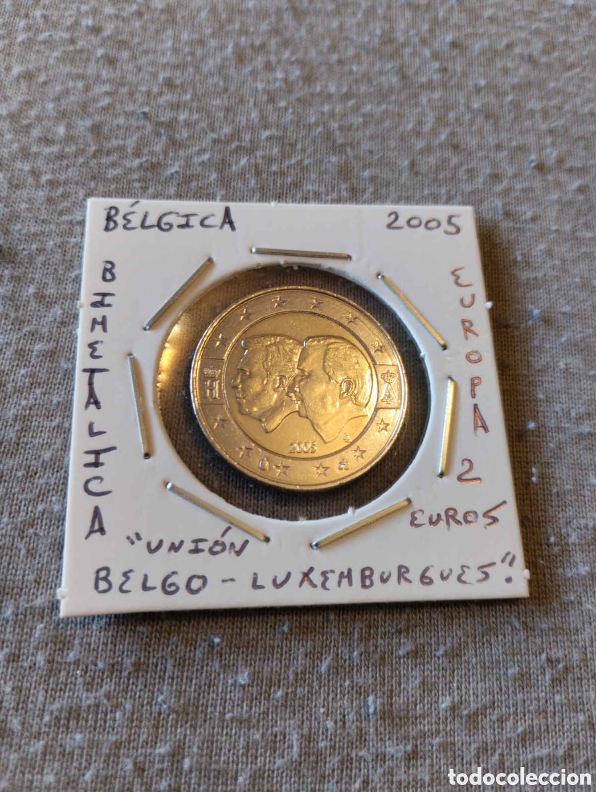 Euros: Moneda 2 euros B&eacute;lgica a&ntilde;o 2005 uni&oacute;n belga- Luxemburgo mbc encartonada
