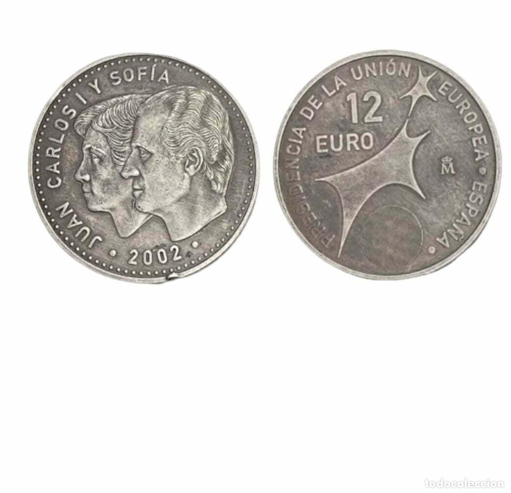 Euros: Moneda 12 euros plata Juan Carlos I y Sof&iacute;a, a&ntilde;o 2002 estuchada